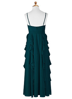 Azazie Peyton Junior A-Linie Kaskadierende Rüschen mit V-Ausschnitt Chiffon Kleid Kiefer image7