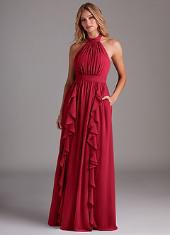 Azazie Avary Brautjungfernkleider A-Linie Plissee Chiffon Kleid Scharlachrot image4