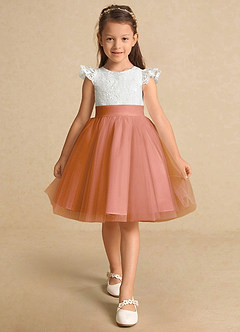 Azazie Vetty vestidos de niña de las flores Vestido de Marfil Mai Tai de Tul de Corte En A con Encaje image6