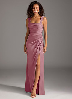 Azazie Jesaphine Bridesmaid Dresses Vintage Mauve Sheath Bow Stretch Satin Dress image1