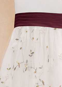 Azazie Pollie Flower Girl Dresses Ivory Cabernet A-Line Bow Tulle Dress image14