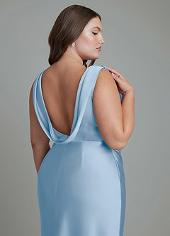Azazie Kieryn Vestidos de damas de honor Vestido Azul Pálido de Satén Elástico de Corte Sirena con Plisado image14