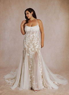 Azazie Bae Wedding Dresses Diamond White Nude Mermaid Sequins Tulle Dress image7