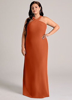 Azazie Doretta Vestidos de madrinha de casamento Vestido Laranja Queimada de Chiffon de sereia com Plissado image8