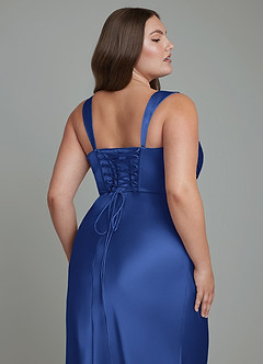 Azazie Agustina Abiti da Damigella Abito Sirena in Raso Elasticizzato Corsetto Blu Reale image13