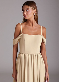 Azazie Calianna Bridesmaid Dresses Champagne A-Line Off the Shoulder Chiffon Convertible Dress image7