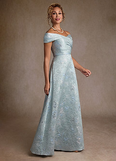 Azazie Lacey Mother of the Bride Dresses Agave Jacquard A-Line Off the Shoulder Floral Jacquard Dress image3
