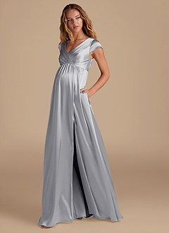 Azazie Allessia Maternity Bridesmaid Dresses A-Line Metallic Satin Floor-Length Dress image3