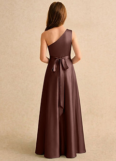 Azazie Puddles Girls Formal Robe Demoiselle D'honneur Fillette Robe Trapèze en Satin extensible Une épaule Expresso image2