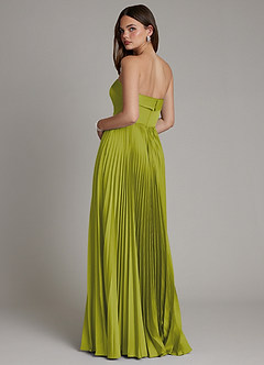 Azazie Mariana Bridesmaid Dresses Lemongrass A-Line Pleated Stretch Satin Dress image3