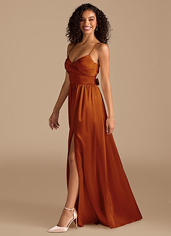 Azazie Zeya Bridesmaid Dresses Auburn A-Line Pleated Metallic Satin Dress image5