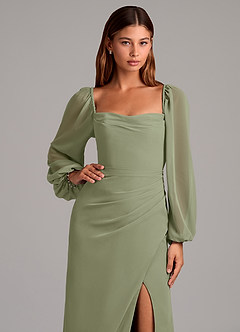 Azazie Brixley Bridesmaid Dresses Pistachio Mermaid Long Sleeve Chiffon Dress image7