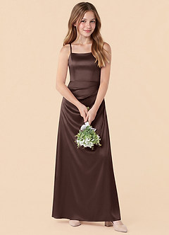 Azazie Renna Junior Ganache Mermaid Pleated Stretch Satin Dress image4