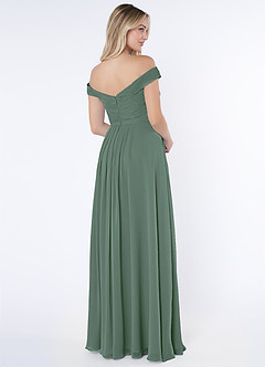 Azazie Audrianna Bridesmaid Dresses Eucalyptus A-Line Off-The-Shoulder Gathered Chiffon Convertible Dress image4