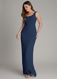 Azazie Hadley Robes de demoiselle d'honneur Robe Sirène en Mousseline de soie Plissée Bleu Marine Foncé image4