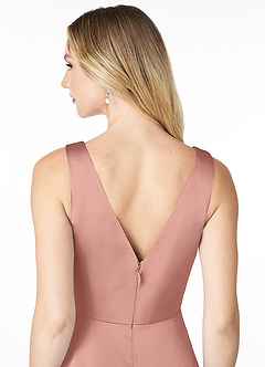Azazie Nelly Brudtärnklänningar Klänning av A-Line i Stretch Satin V-ringad veckad Rosett image5