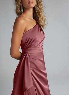 Azazie Maive Bridesmaid Dresses Desert Rose Sheath Ruched Stretch Satin Dress image5