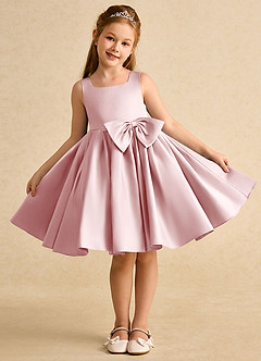 Azazie Jessie Robe Demoiselle D'honneur Fillette Robe Trapèze en Mat Satiné Arc Rose Poudré image2