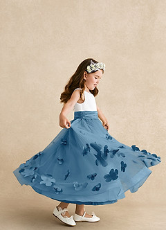 Azazie Vi Flower Girl Dresses Steel Blue A-Line Sleeveless Tulle Dress image2