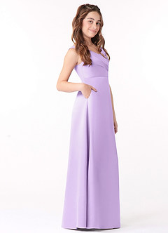 Azazie Sadia Junior Lilac A-Line Pleated Stretch Satin Dress image2
