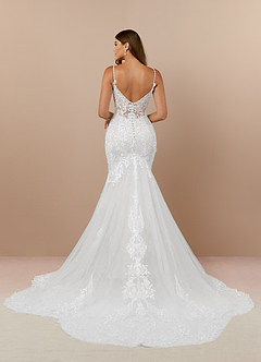 Azazie Camlynn Wedding Dresses Diamond White Mermaid V-Neck Sequins Tulle Dress image5