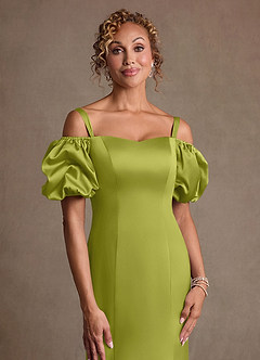 Azazie Redding Suknie dla Matki Panny Młodej Osłona Marszczony Satyna elastyczna Długość podłogi Sukienka image5