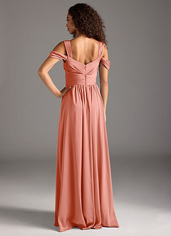 Azazie Lianne Bridesmaid Dresses Coral A-Line Off the Shoulder Stretch Satin Dress image5