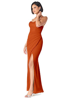 Azazie Ashana Bridesmaid Dresses Paprika Sheath Sweetheart Lace Mesh Dress image3