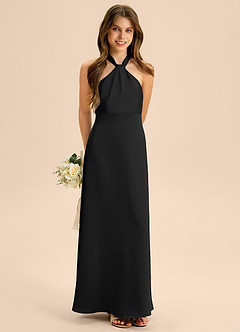 Azazie Beah Junior Robe Trapèze en Satin extensible Plissée Noir image4