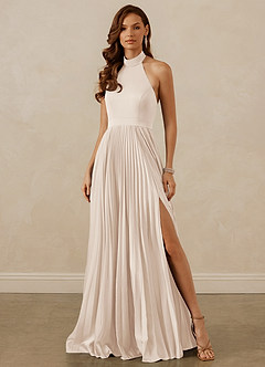 Christian Siriano Bridal for Azazie 1007 Vestidos de damas de honor Vestido de Alabastro Blanco de Satén Elástico de Corte en A con Plisado image1
