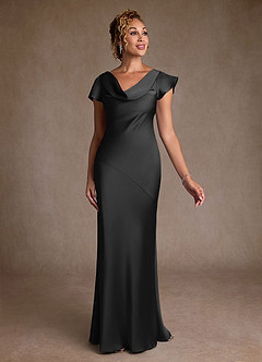 Azazie Shelby Mother of the Bride Dresses Black Mermaid Pleated Stretch Satin Dress image3