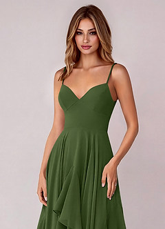 Azazie Zaina Bridesmaid Dresses Olive A-Line Chiffon Dress image2