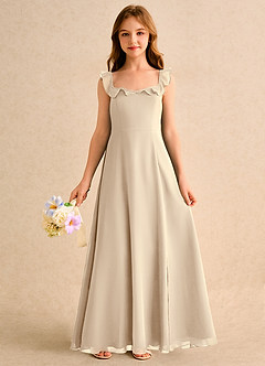 Azazie Chip Girls Formal Flower Girl Dresses Champagne A-Line Sleeveless Chiffon Dress image3