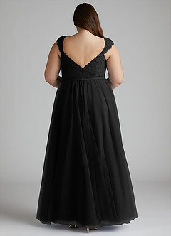 Azazie Luxi Vestidos de damas de honor Vestido de Negro de Tul de Corte en A con Plisado image10