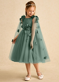 Azazie Staria Abiti da Ragazza di Fiori Abito Principessa in Tulle Increspato Eucalipto image5