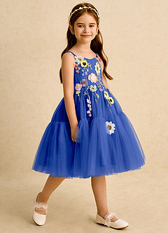 Azazie Osea Robe Demoiselle D'honneur Fillette Robe Princesse en Tulle Plissée Bleu Roi image5