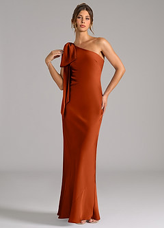 Azazie Capri Bridesmaid Dresses Paprika Mermaid One Shoulder Stretch Satin Dress image3