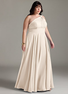 Azazie Charlize Bridesmaid Dresses White Alabaster A-Line One Shoulder Chiffon Dress image4