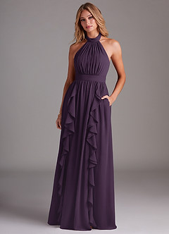 Azazie Avary Bridesmaid Dresses Plum A-Line Pleated Chiffon Dress image4