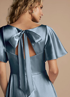 Azazie Kimber Bridesmaid Dresses Twilight A-Line Ruched Metallic Satin Dress image2