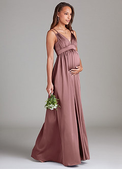 Azazie Emree Maternity Bridesmaid Dresses A-Line Stretch Satin Floor-Length Dress with Pockets image4