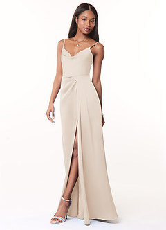 Azazie Brielle Robes de demoiselle d'honneur Robe Trapèze en Satin extensible Bretelles spaghetti Albâtre Blanc image3