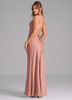 Azazie Evadne Bridesmaid Dresses Rosette A-Line Pleated Stretch Satin Dress image5