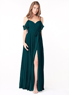Azazie Lyney Jurken voor bruidsmeisjes Jurk van Chiffon met A-Lijn Off the Shoulder Pijnboom image1