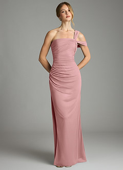 Azazie Tati Vestidos de damas de honor Vestido de Rosa Polvorienta de Malla de Corte Recto con Vestidos sin tirantes image2