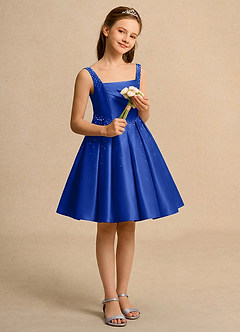 Azazie Jello Girls Formal Flower Girl Dresses Royal Blue Ball-Gown Pleated Matte Satin Dress image4