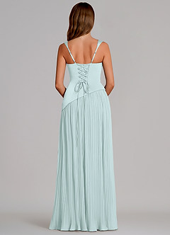 Azazie Stephanie Vestidos de damas de honor Vestido de Vidrio Marino de Satén Elástico de Corte en A con Plisado image5