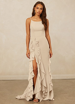Christian Siriano Bridal for Azazie 1006 Bridesmaid Dresses Champagne Mermaid Ruched Chiffon Dress image3