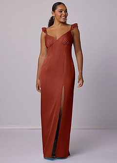 Barbie ♥ Azazie Bridesmaid Dresses Terracotta Sheath Stretch Satin Dress image8