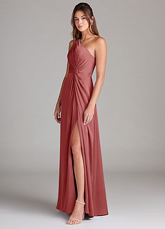 Azazie Brooke Bridesmaid Dresses Antique Rose A-Line One Shoulder Stretch Satin Dress image6